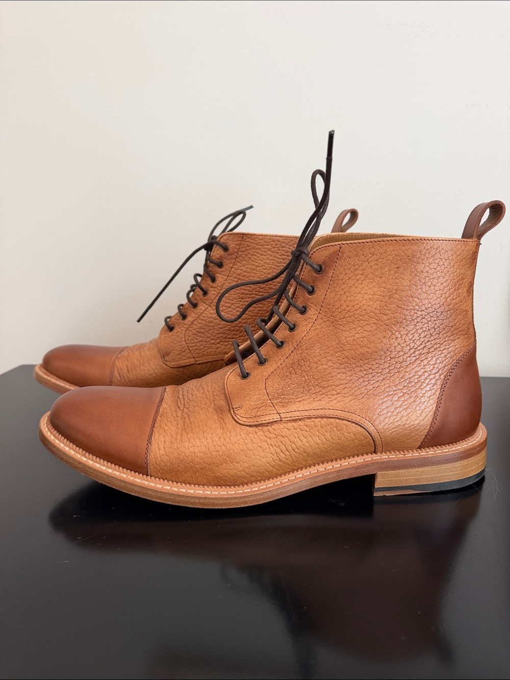 Men's Tan Leather Cap-Toe Lace-Up Boots